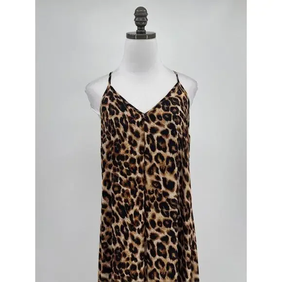 Let Them Eat Cake Womens Brown Animal Print Maxi A Line Slip Dress Sz XS - Picture 2 of 5